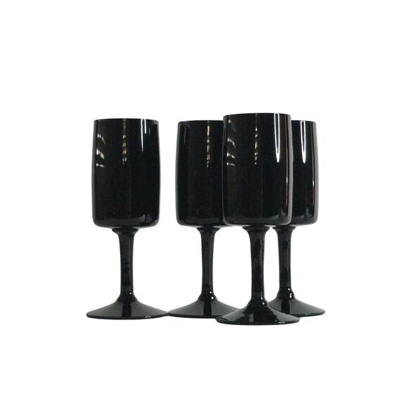 4 Swedish Black Crystal Wine Glasses Bjorkshult Scan by Hans Christian Wagner - Picture 1 of 15
